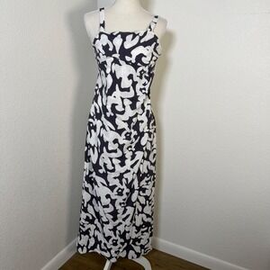Grade & Gather Maxi Dress Womens Medium Black White Abstract Linen Blend‎ Column